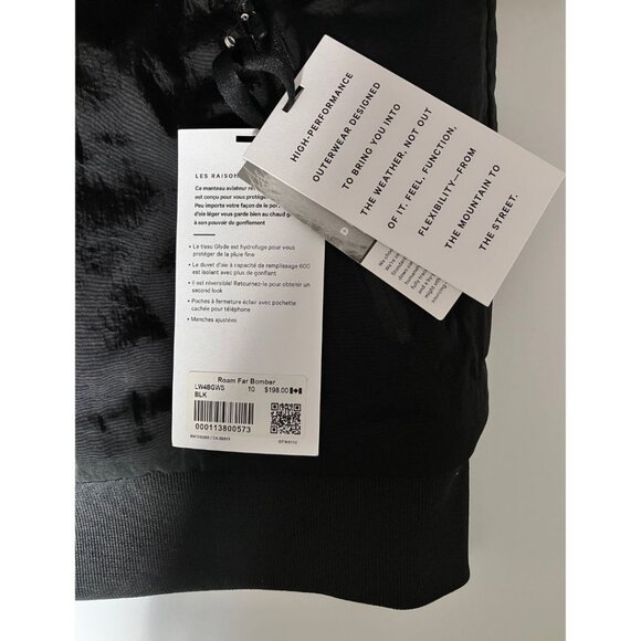 Lululemon Roam Far Bomber Jacket Black Size 10 Goose Down Water-repellent - Picture 7 of 7